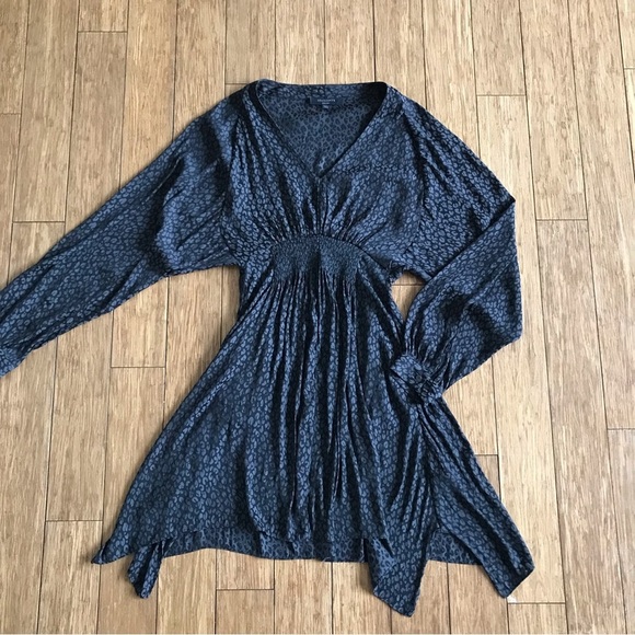 All Saints Animal Print Long Sleeve Mini Dress Asymmetrical Handkerchief Medium - Picture 6 of 7